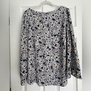 LOFT Navy and White Floral Blouse